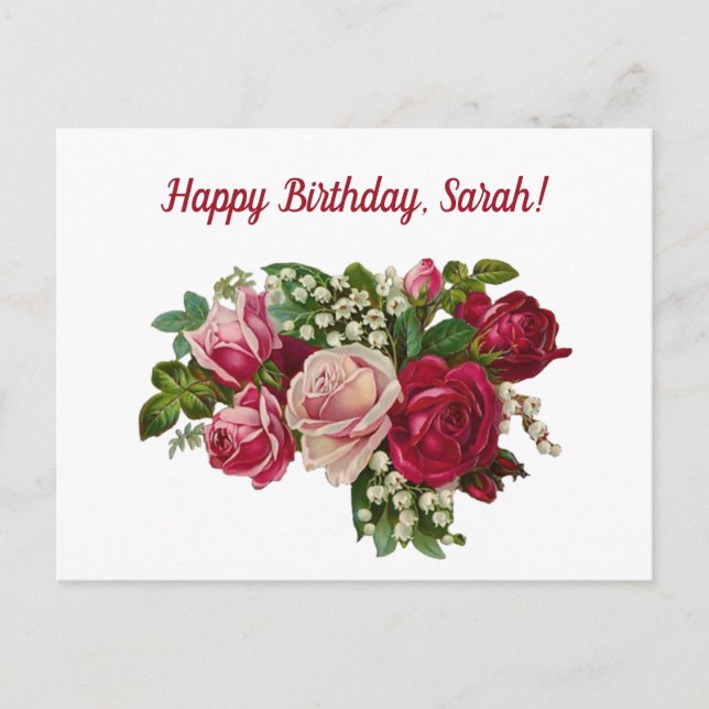 Personalized Happy Birthday Vintage Retro Roses  Postcard (Front)