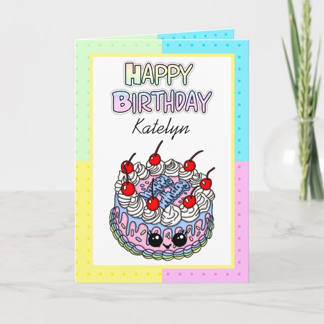 Personalized Happy Birthday | Whimsical Cake   Card (Front)