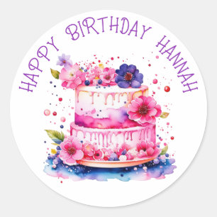 Personalized Happy Birthday Whimsical Cake Classic Round Sticker