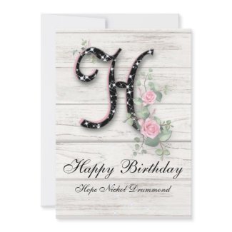 Personalized Happy Birthday Whitewashed Pink Roses Card