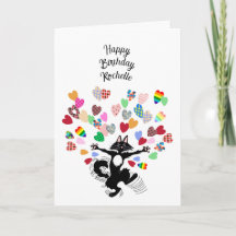personalized happy birthday with cat and hearts