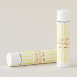 Personalized Happy Birthday Yellow Stripe Lip Balm