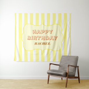 Personalized Happy Birthday Yellow Stripe Tapestry