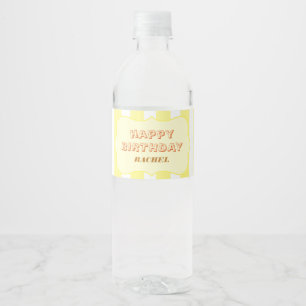Personalized Happy Birthday Yellow Stripe Water Bottle Label