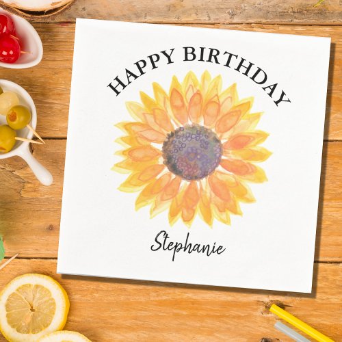 Personalized Happy Birthday Yellow Sunflower  Napkins