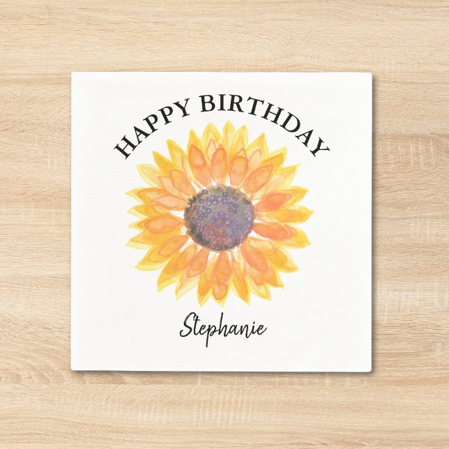 Personalized Happy Birthday Yellow Sunflower  Napkins (Creator Uploaded)