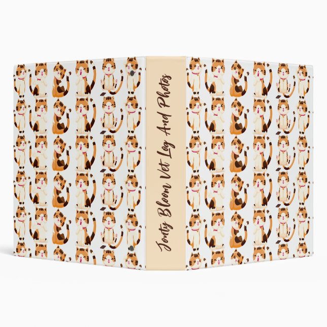 Personalized Happy Calico Cartoon Cat Binder (Background)