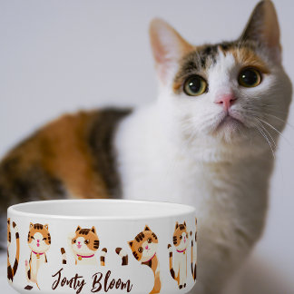 Personalized Happy Calico Cartoon Cat Bowl