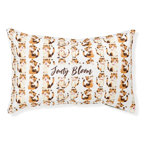 Personalized Happy Calico Cartoon Cat Pet Bed