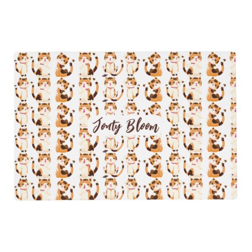 Personalized Happy Calico Cartoon Cat Pet Placemat