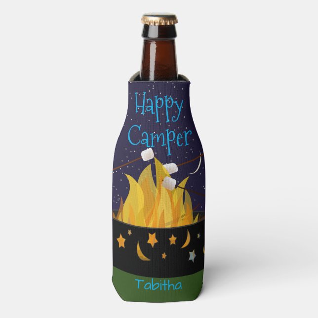 Personalized Happy Camper Campfire Bottle Cooler (Bottle Front)