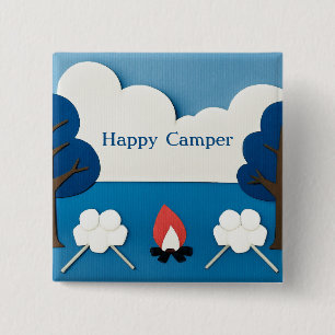 Personalized Happy Camper Campfire Smores Camping Button
