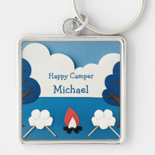 Personalized Happy Camper Campfire Smores Camping Keychain