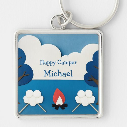 Personalized Happy Camper Campfire Smores Camping Keychain