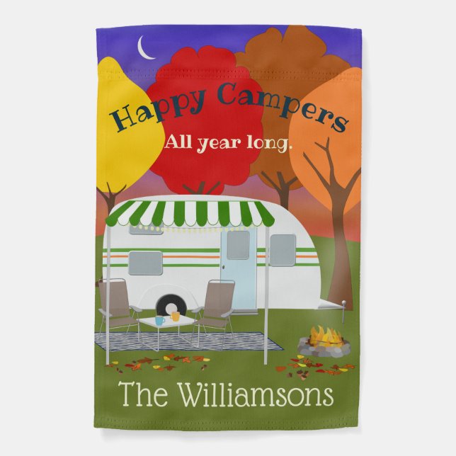 Personalized Happy Camper Fall Garden Flag (Front)