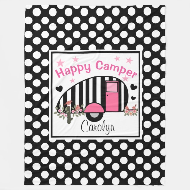 Personalized Happy Camper Fleece Blanket (Front)