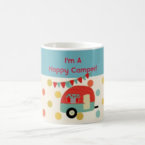 Personalized Happy Camper Retro Red Aqua Mug