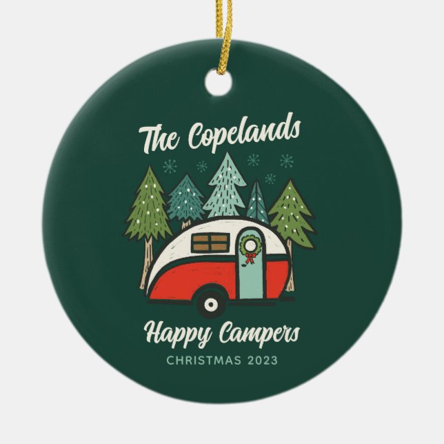 Personalized Happy Campers Ceramic Ornament (Front)