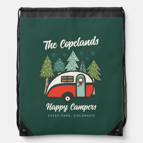 Personalized Happy Campers Christmas Drawstring Bag