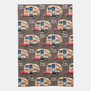 Personalized Happy Campers w/Flamingos Kitchen Towel