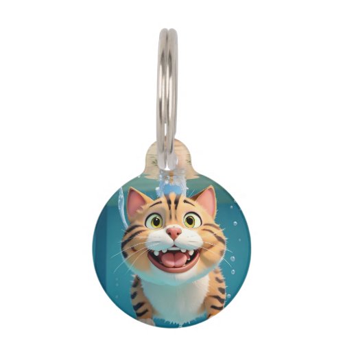 Personalized Happy Cat Swimming Underwater Funny Pet ID Tag