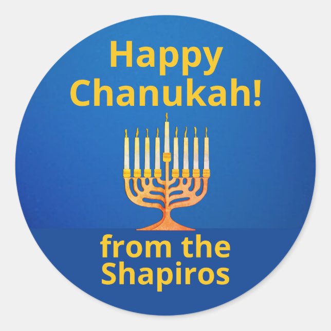 Personalized Happy Chanukah! Menorah Classic Round Sticker (Front)