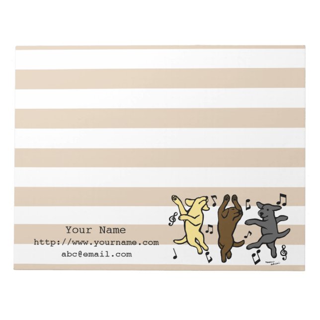Personalized Happy Dancing Lab Trio Cartoon Notepad (Front)