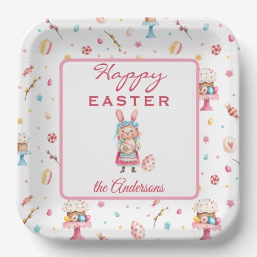 Personalized Happy Easter 9 Square Paper Plates