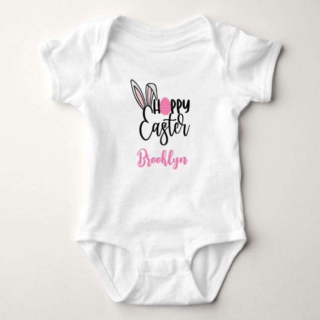 Personalized Happy Easter Baby One Piece Bodysuit (Front)