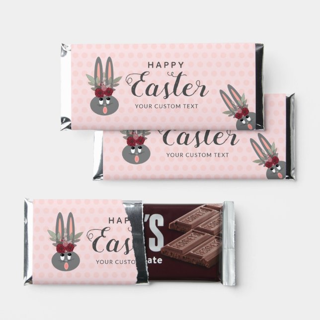 Personalized Happy Easter Blush Pink Bunny Party Hershey Bar Favors (Front)