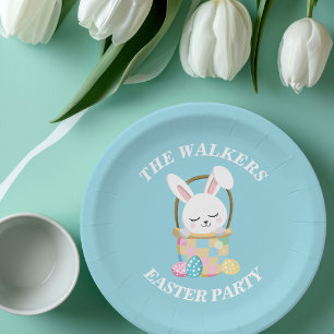 Personalized Happy Easter Bunny Baby Blue Paper Plates