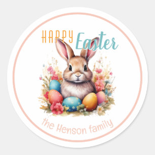 Personalized Happy Easter Bunny Eggs Family Classic Round Sticker