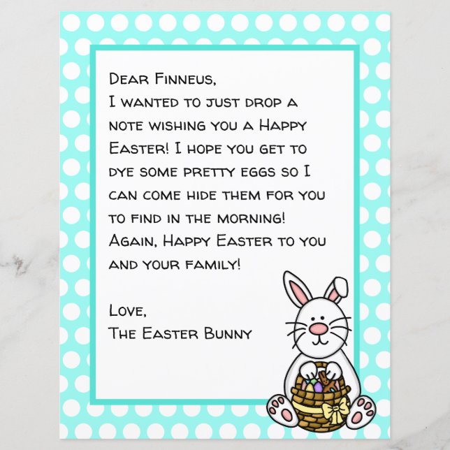 Personalized Happy Easter Bunny Letter   (Front)