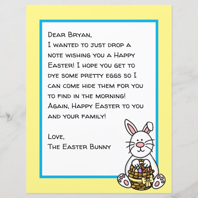 Personalized Happy Easter Bunny Letter  (Front)