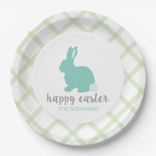 Personalized Happy Easter Bunny Paper Plate Mint