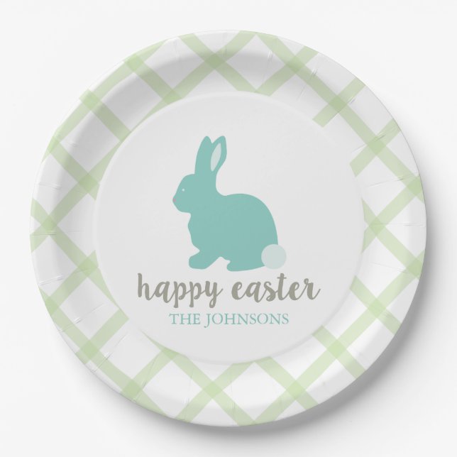 Personalized Happy Easter Bunny Paper Plate Mint (Front)