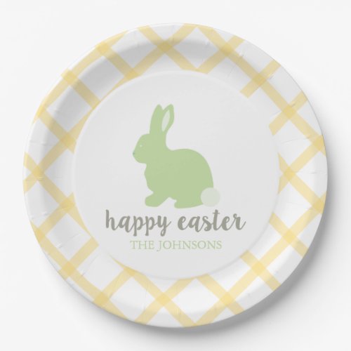 Personalized Happy Easter Bunny Paper Plate Yellow