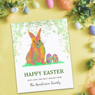 Personalized Happy Easter Cute Bunny Watercolor Holiday Postcard