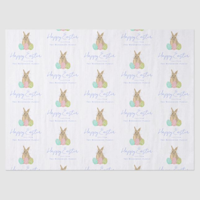 Personalized Happy Easter Cute Bunny Watercolor Tissue Paper (Front)