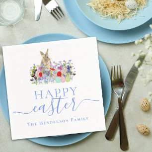 Personalized Happy Easter Cute Bunny Wildflower Napkins