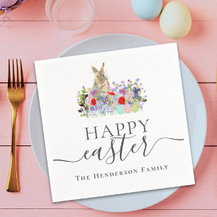 Personalized Happy Easter Cute Bunny Wildflower Napkins