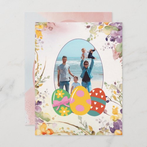 Personalized Happy Easter Egg Watercolor Photo Holiday Card