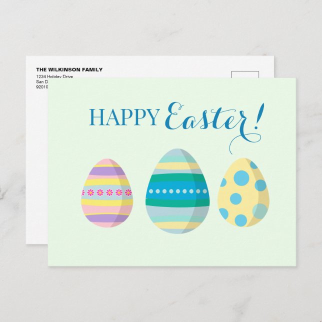 Personalized Happy Easter Eggs Colorful Holiday Postcard (Front/Back)