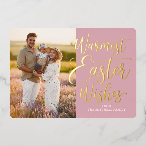Personalized Happy Easter Family Photo Gold Foil Holiday Card