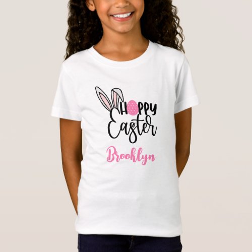 Personalized Happy Easter Girls Rabbit Shirt