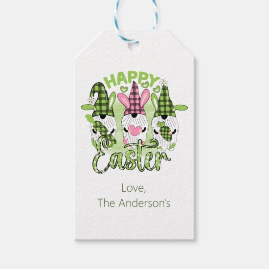 Personalized Happy Easter Gnomes Pink Green  Gift Tags