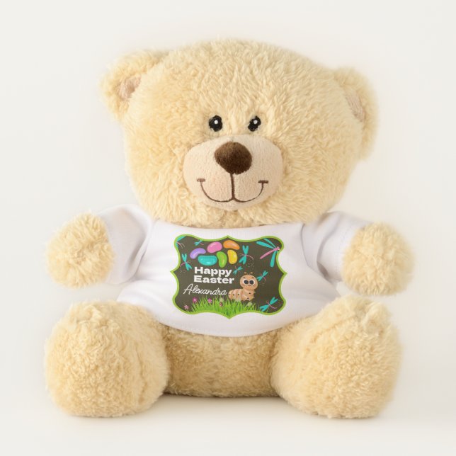 Personalized Happy Easter Jelly Bean Plushie Bear (Front)
