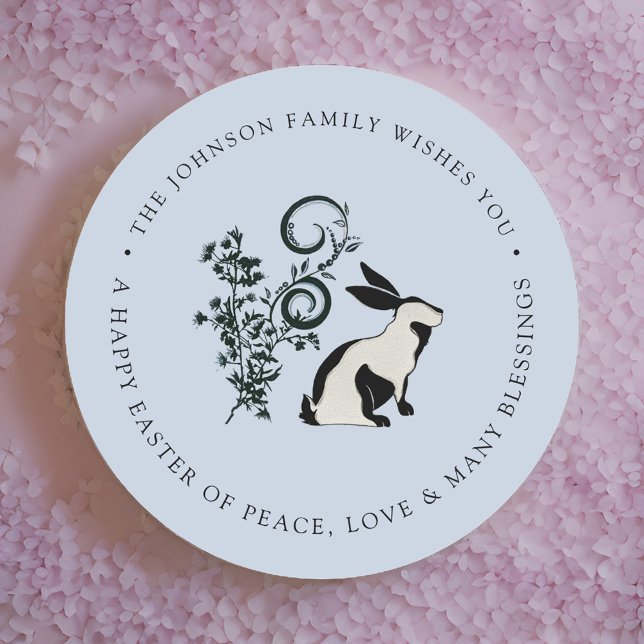 Personalized Happy Easter Modern Bunny Classic Round Sticker (Creator Uploaded)