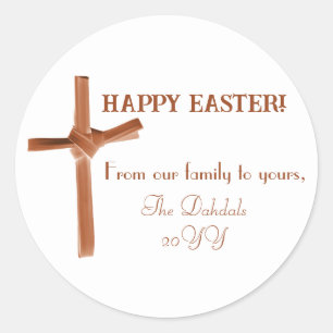 Personalized Happy Easter Palm Cross Earthy Family Classic Round Sticker