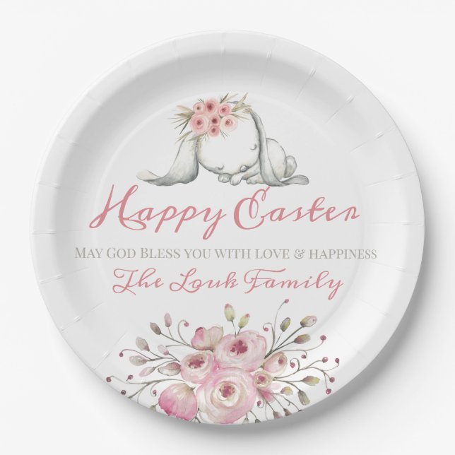 Personalized Happy Easter Party Dinner Paper Plates (Front)